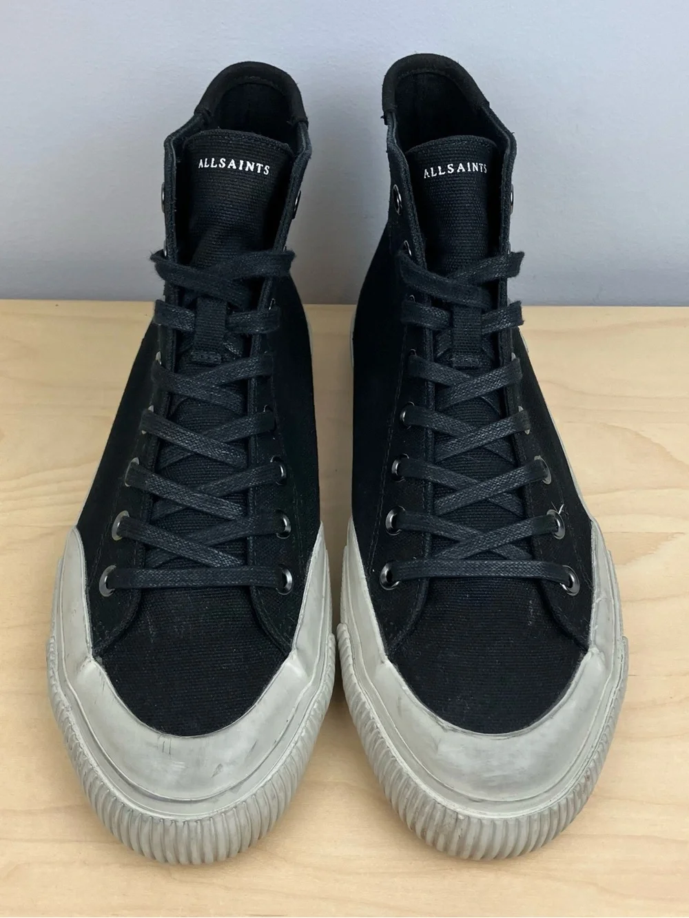 Allsaints Men’s Size 42 / 9.0 Dumont Black Canvas High Top Shoes Lace Up